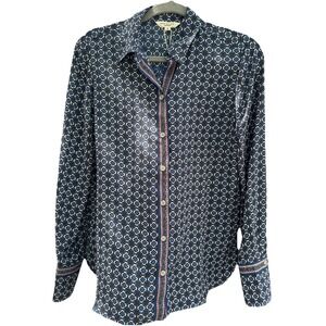 Max Studio 100% Polyester Geometric Print Long Sleeve Button Women's Small NEW